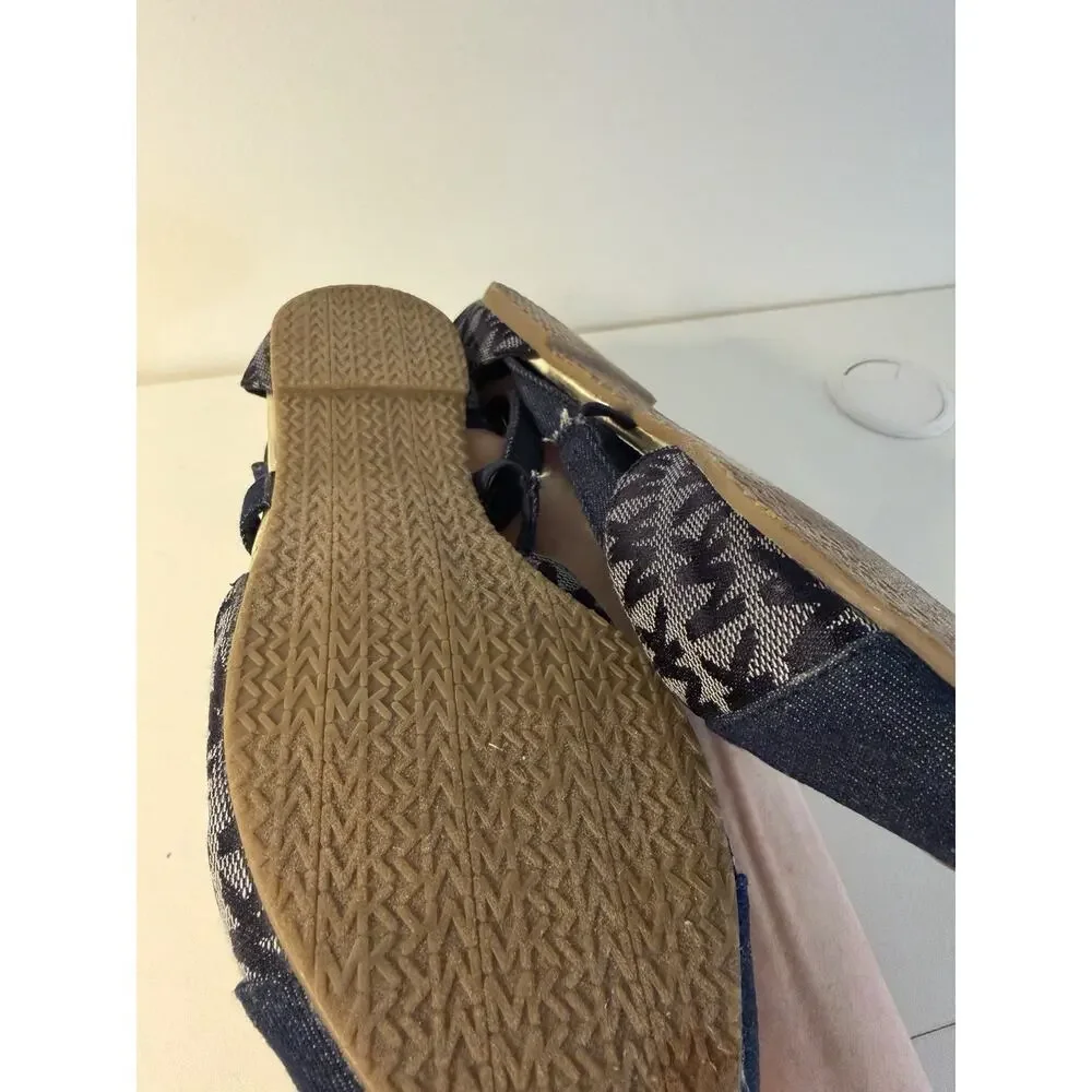 Michael Kors Denim Flats Girls 3 Navy MK Logo Monogram Strappy Point Toe Shoes